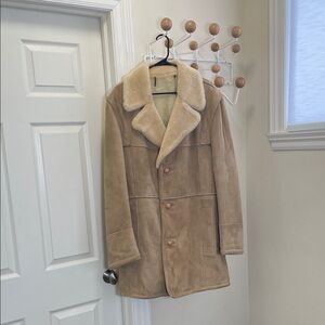 London Fog - Lamb Skin Shearling Coat - Tan Cream - 42R